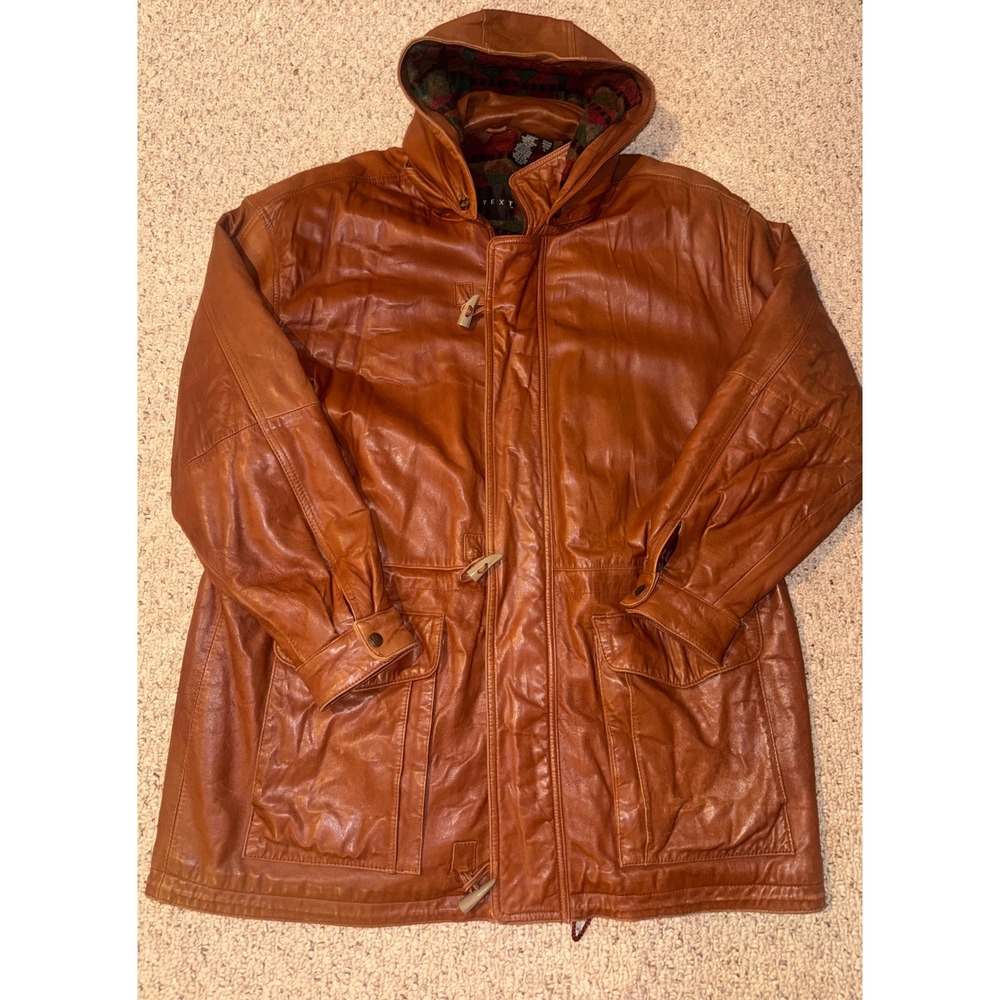 Vintage Context Lambskin Leather Coat Mens XL Brown Hooded Southwestern 90s